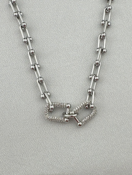 Edelstahl Silver Link Diamont Halskette