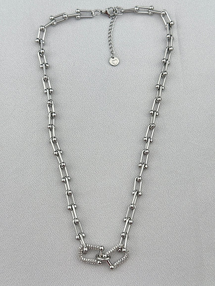 Edelstahl Silver Link Diamont Halskette